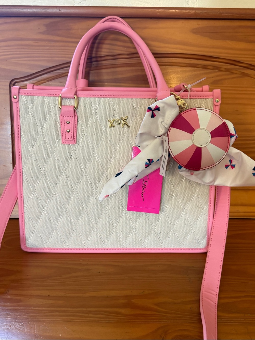 Betsey Johnson XOLALA Pink/Ivory Quilted Satchel / Crossbody 🆕